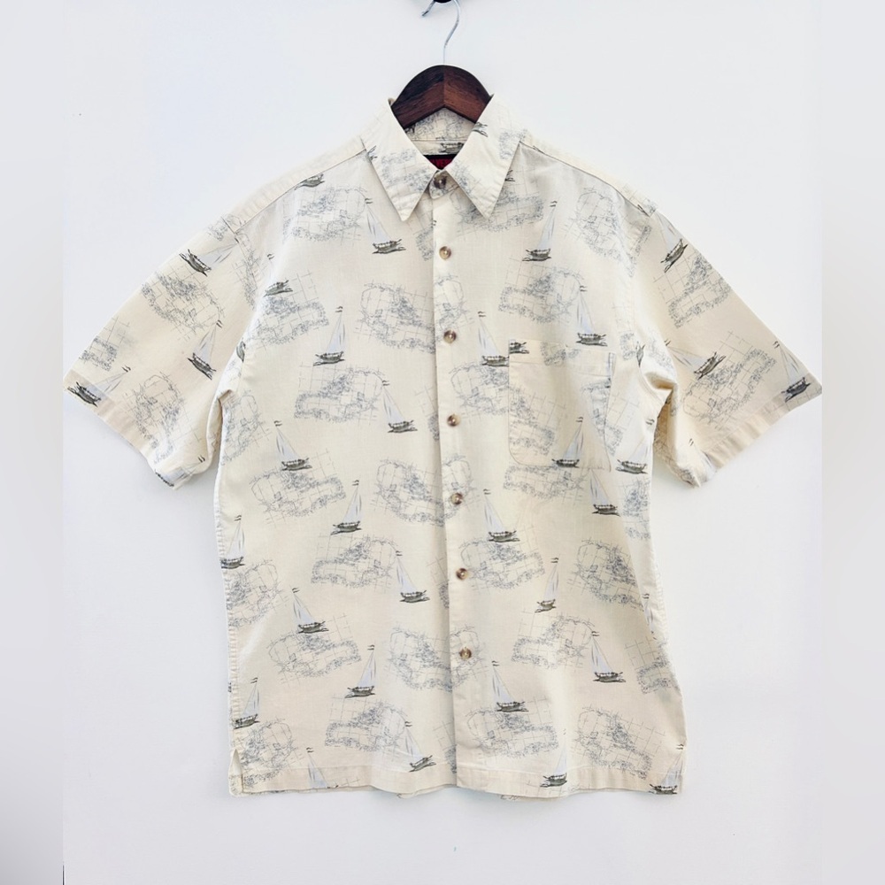 Men’s Large Wolverine Coastal Sailboat Print Button-Down Shirt | Lightweight